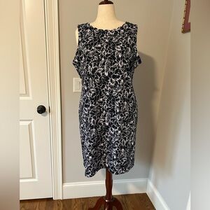 Talbots Navy and White Sleeveless Sheath Dress